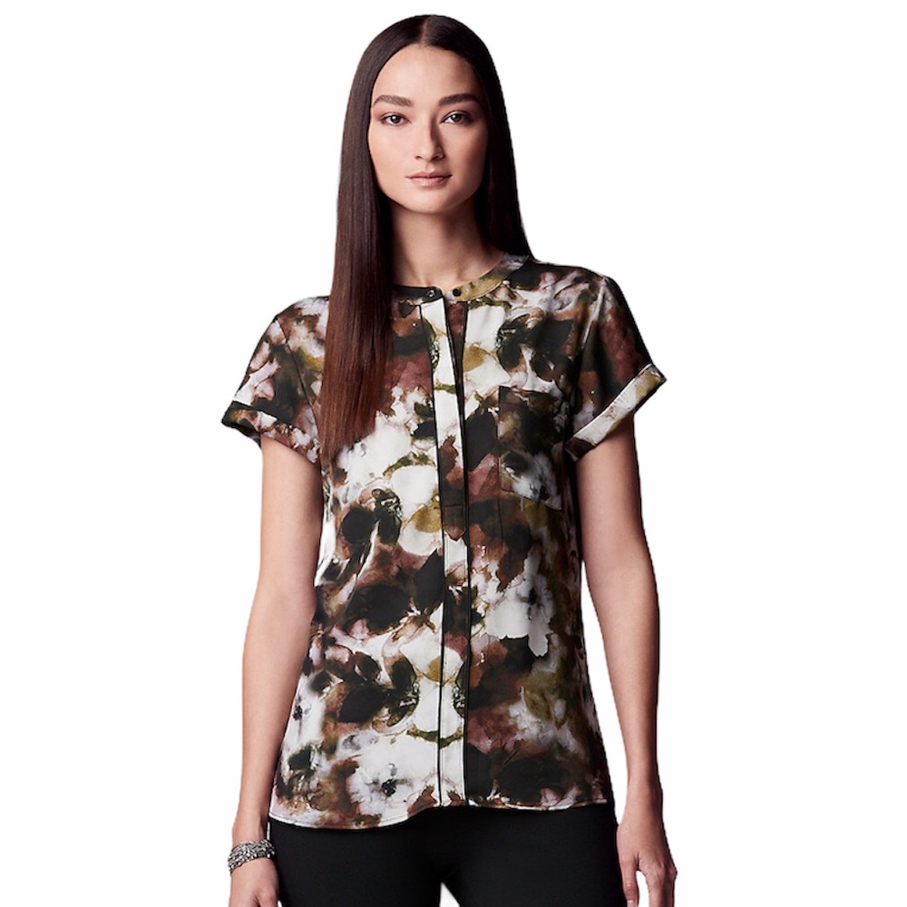 Simply Vera - Vera Wang Floral Watercolor Sleeveless Collarless Blouse Size S